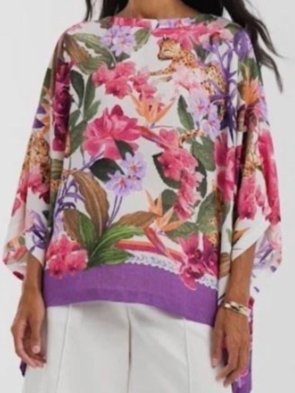 Chico's Floral-Print Poncho S/M